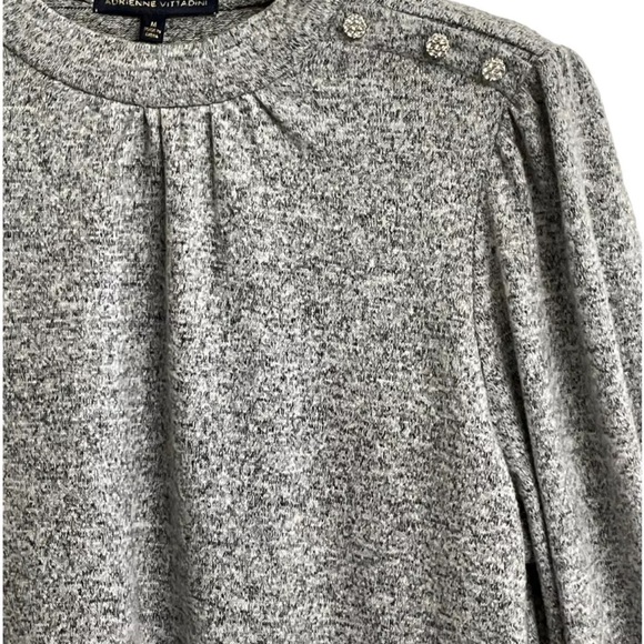 Adrienne Vittadini Sweater Top Shirt Womens Medium Grey Crystal Button Accents - Picture 3 of 10